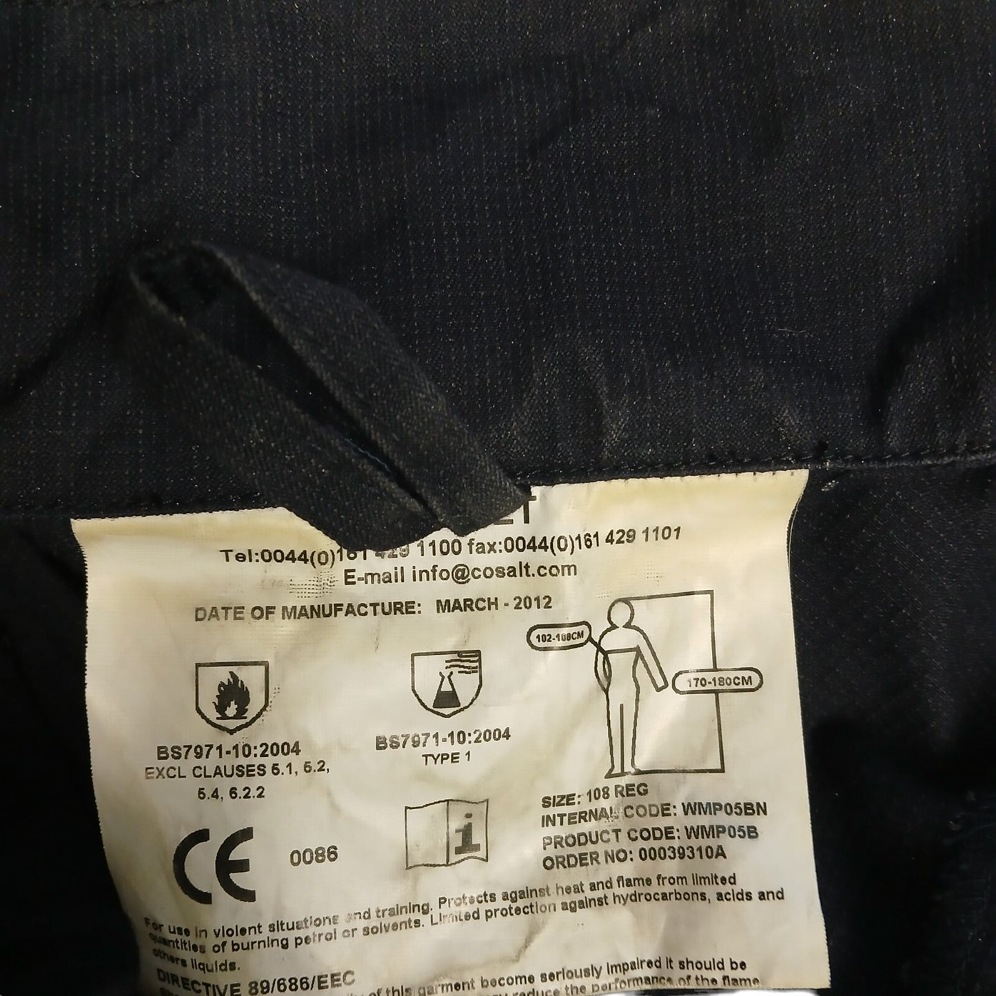 Fire Resistant Jacket Cosalt Ballyclare Navy Blue Flame Retardant Safety Police