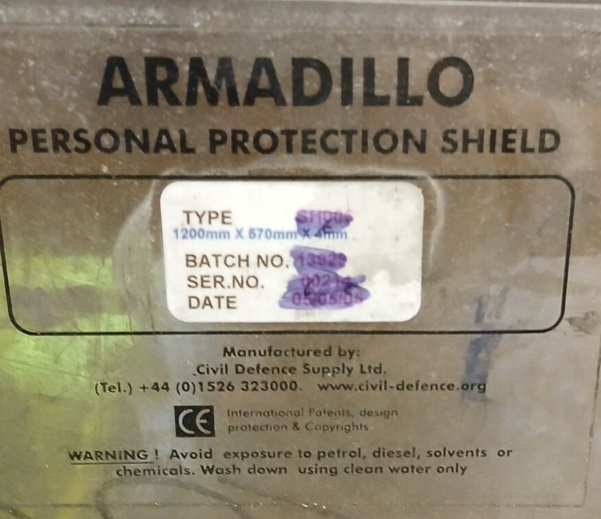 Riot Shield Interlocking Armadillo Police Rectangular Medium 120cm x 57cm Damage