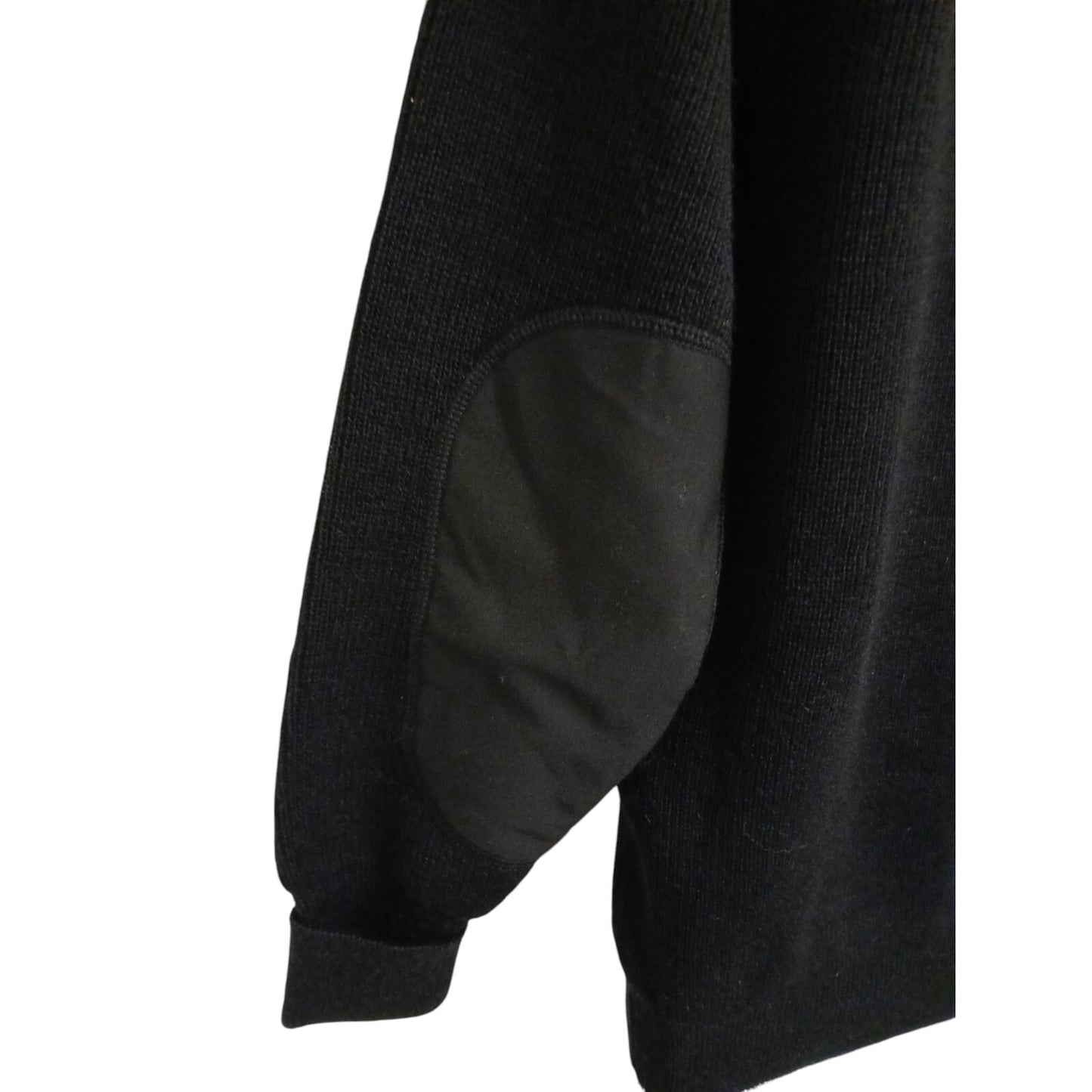 Woolly Pully Jumper Ribbed Black V Neck 100% Wool Ex Police Security Hiking Warm