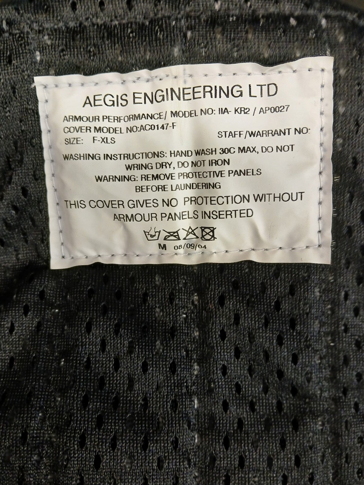 Aegis Engineering Stab Vest Ballistic Cover Body Armour Female Police Security