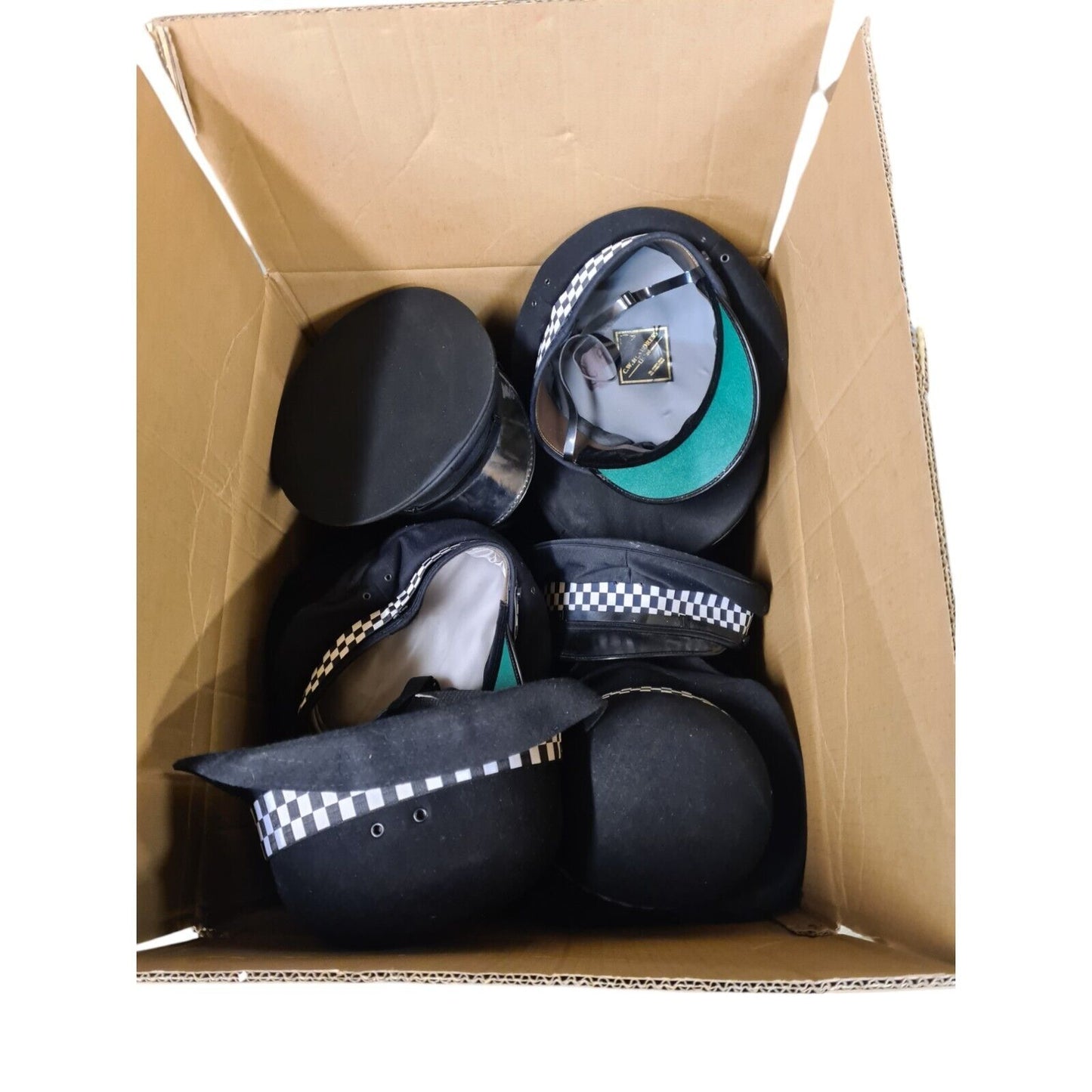 Police Mixed Peaked & Bowler Hats Large 25 Bundle Box Film TV Restore Upcycle
