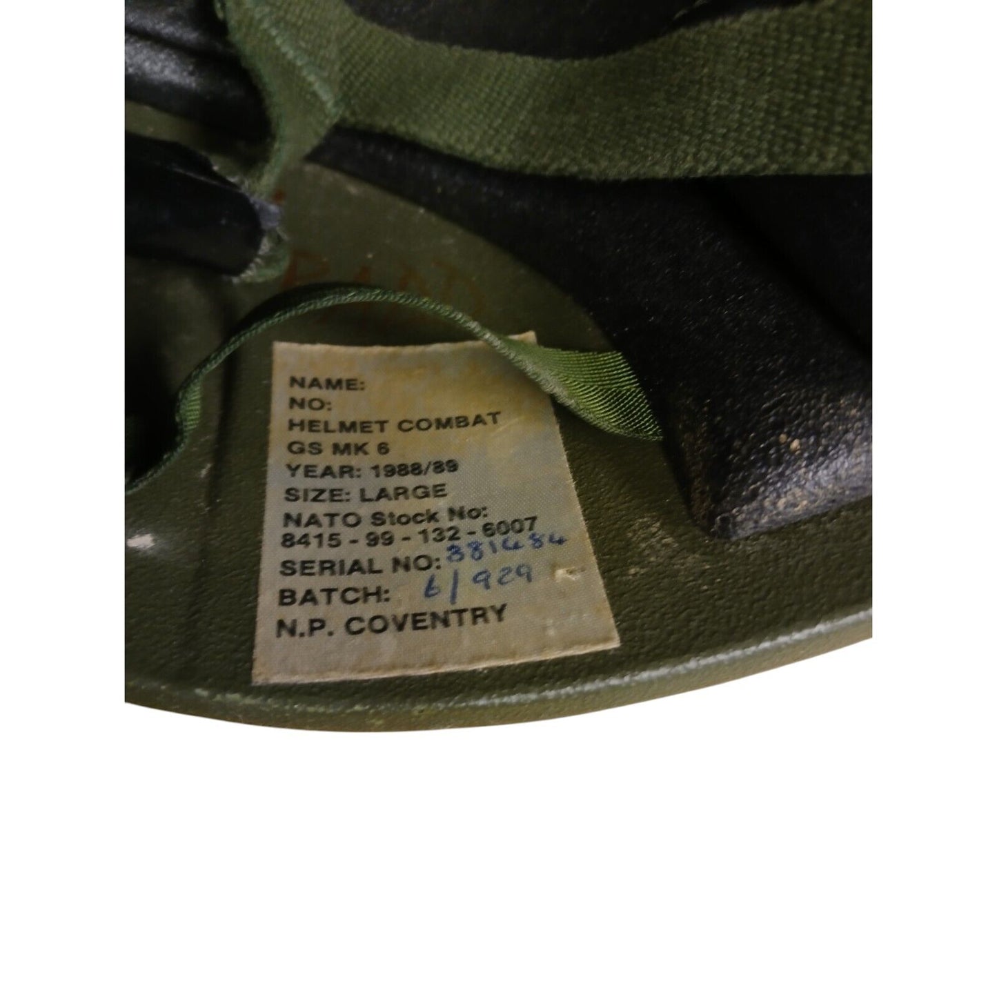 British Army GS MK6 Helmet Combat Airsoft Large 1988/89 Green