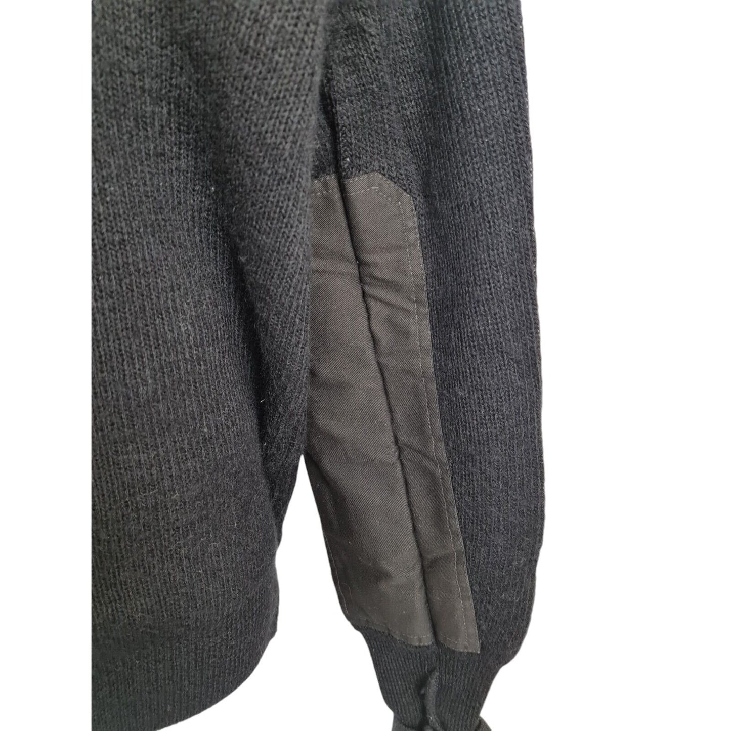 Woolly Pully Jumper Ribbed Black V Neck 80% Wool Ex Police Security Hiking Warm