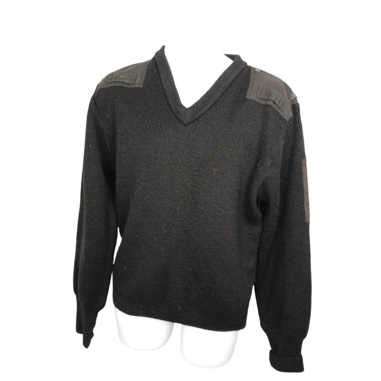 Woolly Pully Jumper V Neck 80% Wool Security Black Fishing Farmer Ex Police