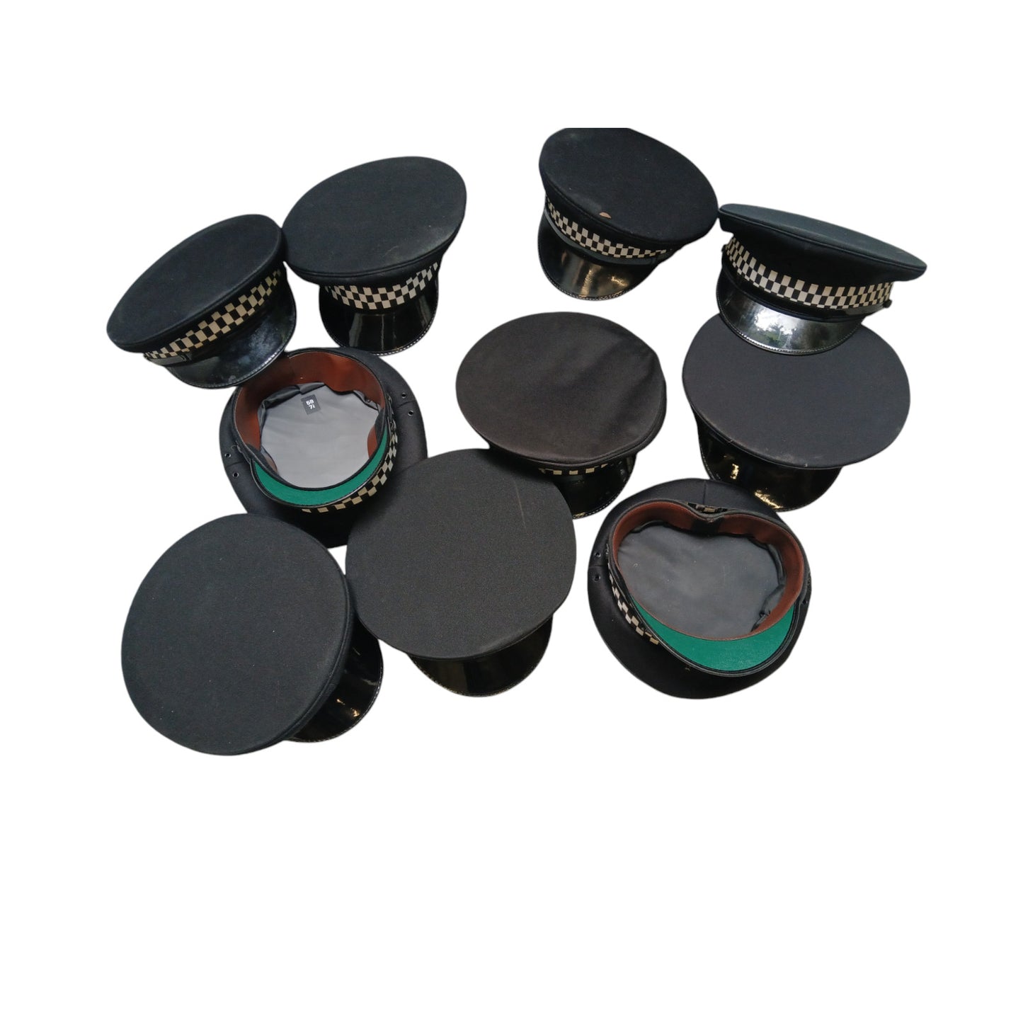 Police Black Peaked Caps x10 Bundle Film TV Fancy Dress Mixed Sizes Grade B