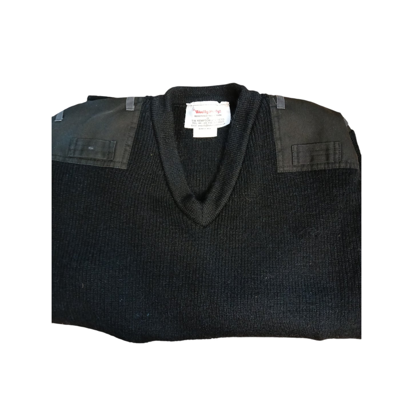 Woolly Pully Jumper V Neck 80% Wool Security Black Fishing Farmer Ex Police
