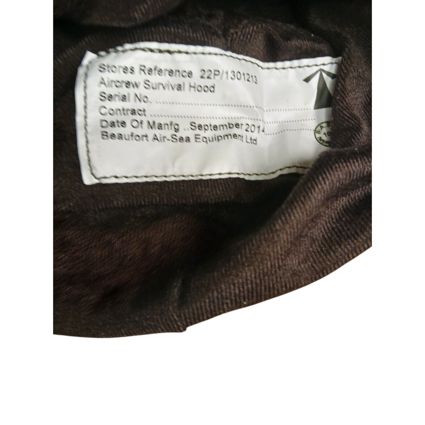 RAF Aircrew Survival Hood Royal Air Force 22P/1301213 Green Beaufort Air-Sea