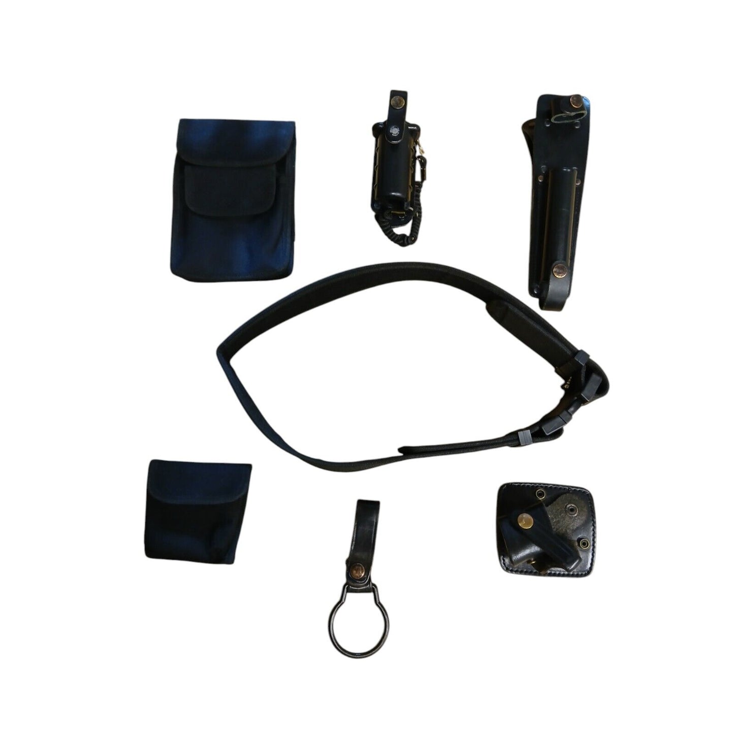 Protec Police Duty Belt With 6 Pouches Attachments Black Security Webbing (J)