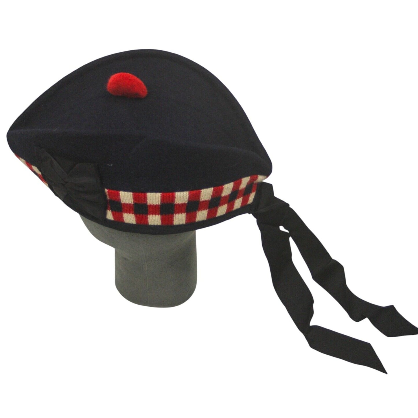 Scottish Glengarrry Piper Hat Black Scarlet Triple Tartan Beret Cap Bonnet Wool