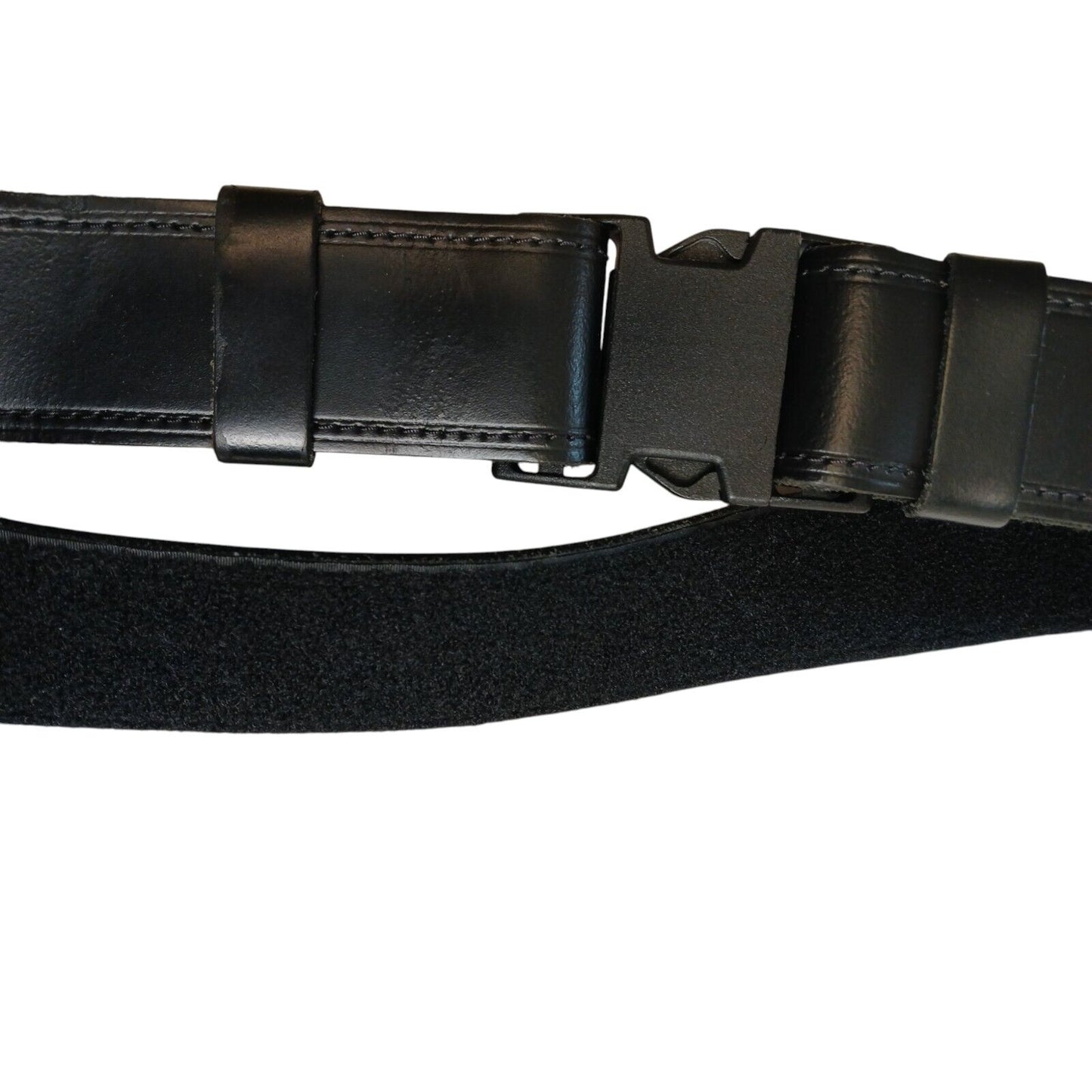 Black Leather Duty Belt Hook & Loop Side Release Buckle 50mm Heavy Utility Riot
