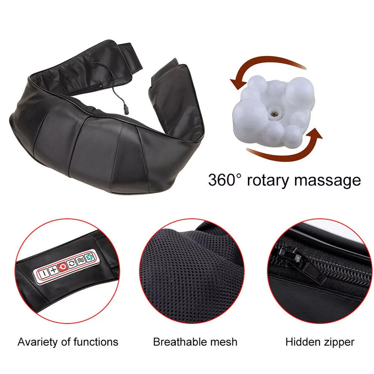 Electric Shiatsu Back Massager Neck Shoulder Heat Kneading Body Car Home Heated