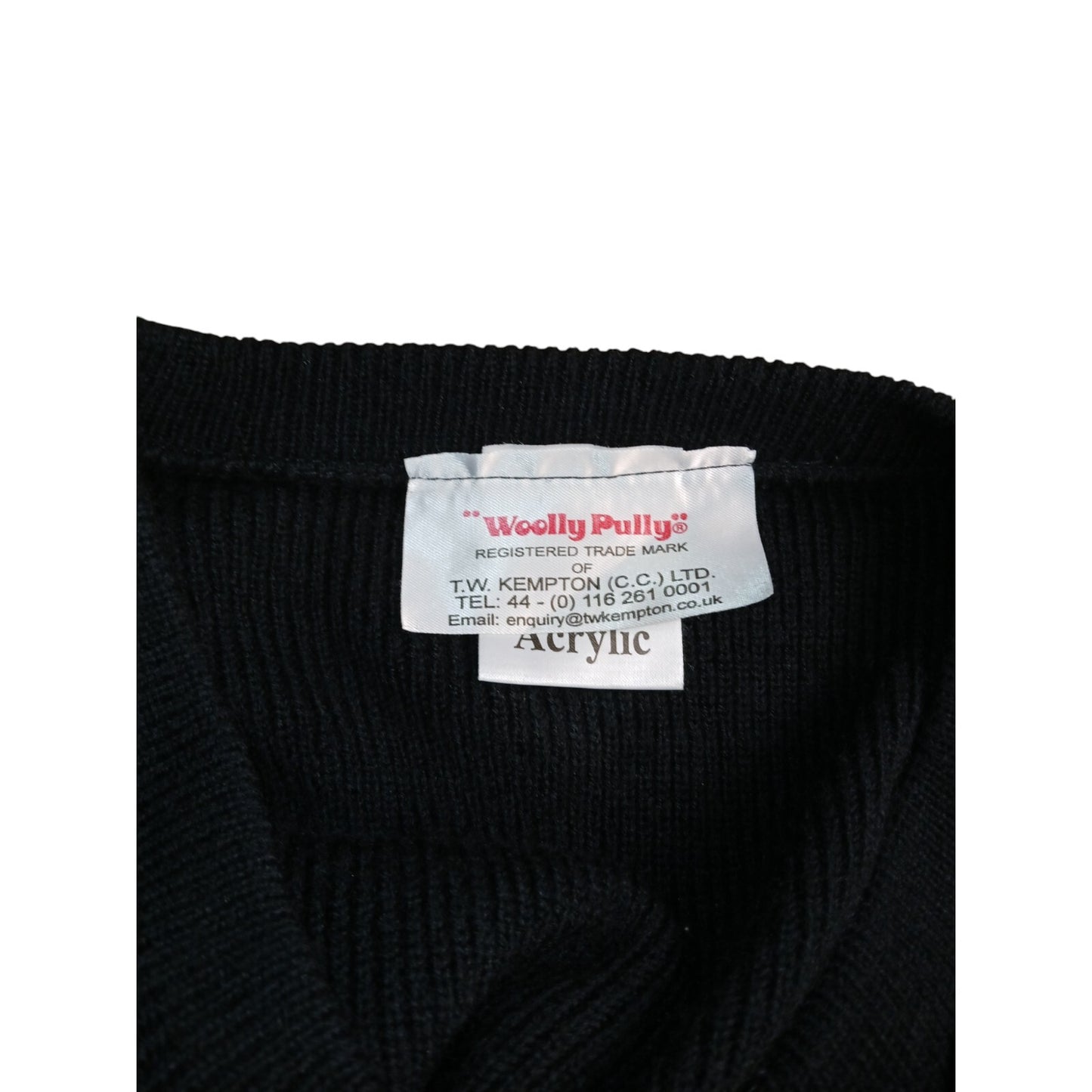 Woolly Pully Jumper Ribbed Black V Neck 100% Acrylic Security Warm Hiking Small