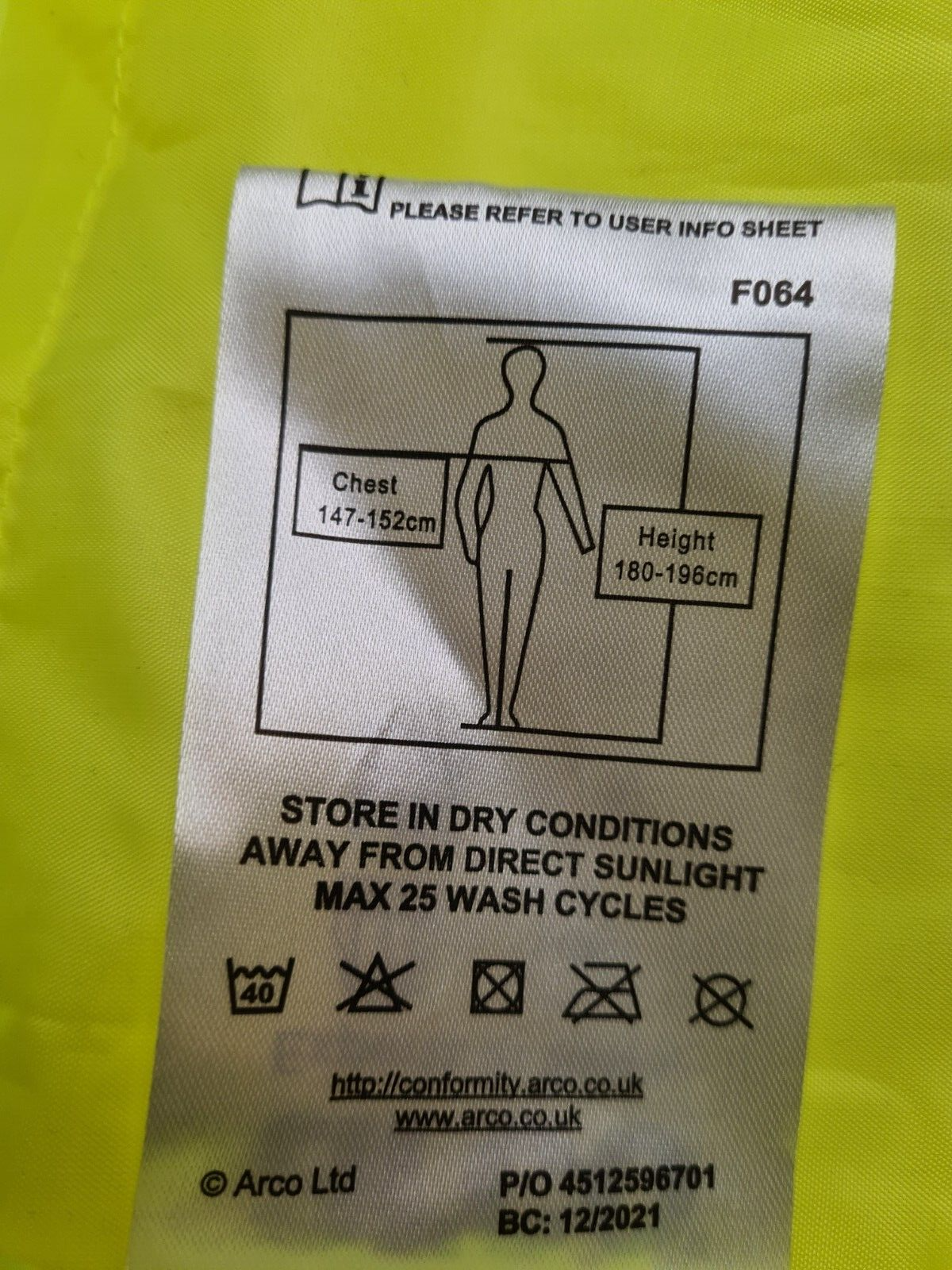 Arco Goretex Jacket Hi Vis Hi Viz Foul Weather Waterproof Highways Security Coat