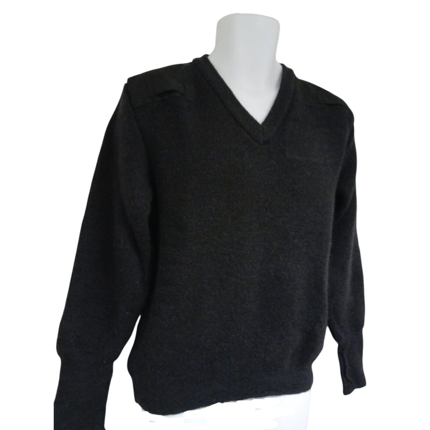 Woolly Pully Jumper V Neck 80% Wool Security Black Fishing Farmer Ex Police