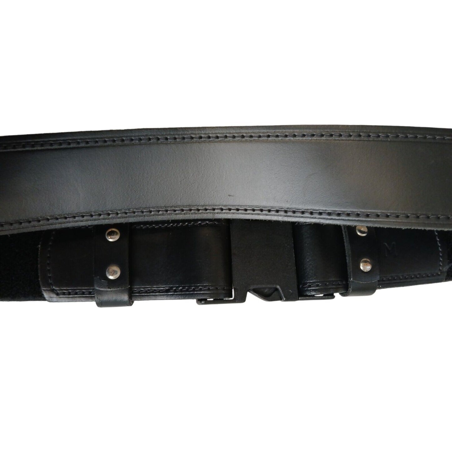 Black Leather Duty Belt Hook & Loop Side Release Buckle 50mm Heavy Utility Riot