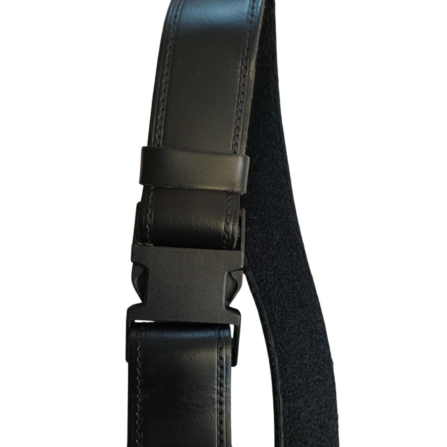 Black Leather Duty Belt Hook & Loop Side Release Buckle 50mm Heavy Utility Riot