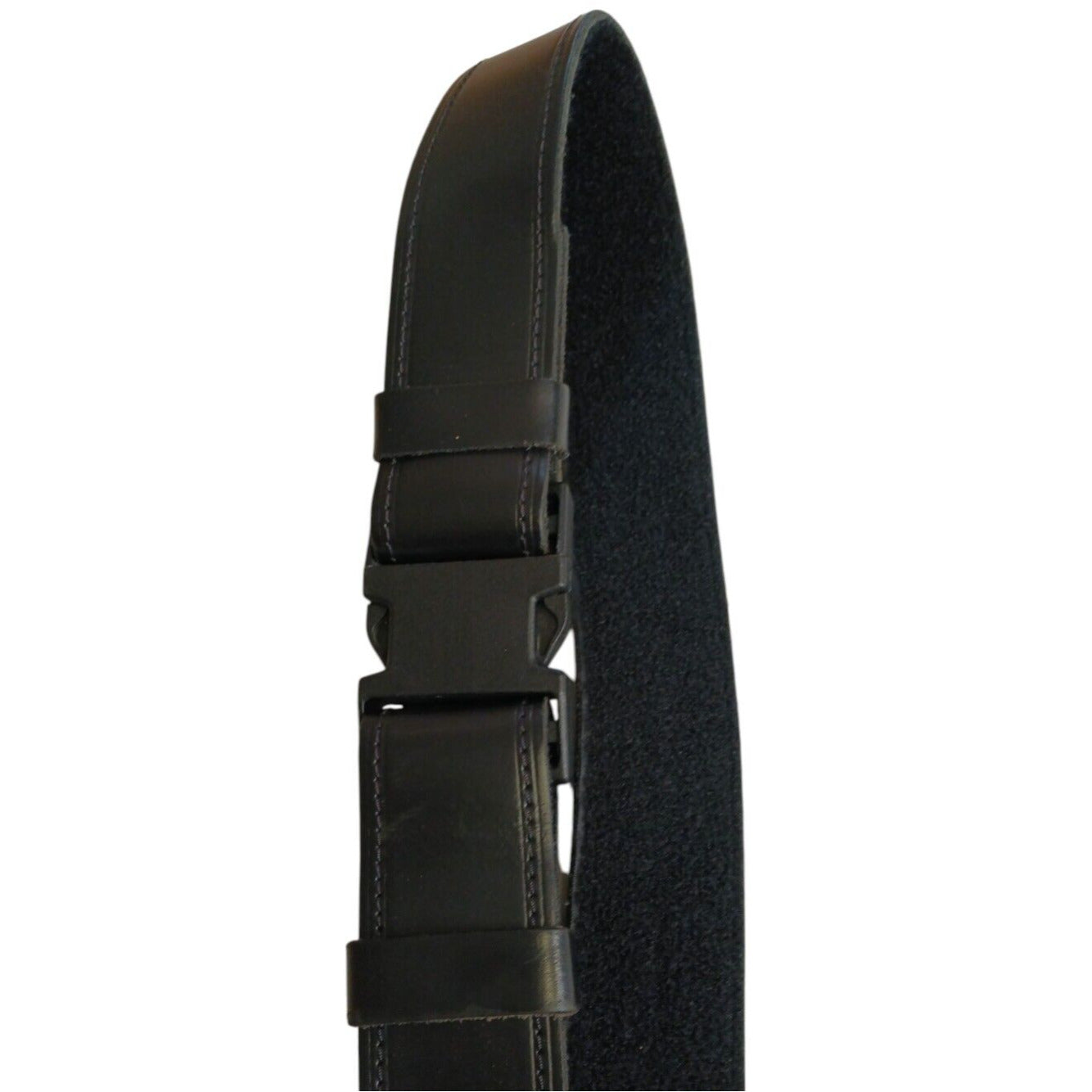 Black Leather Duty Belt Hook & Loop Side Release Buckle 50mm Heavy Utility Riot