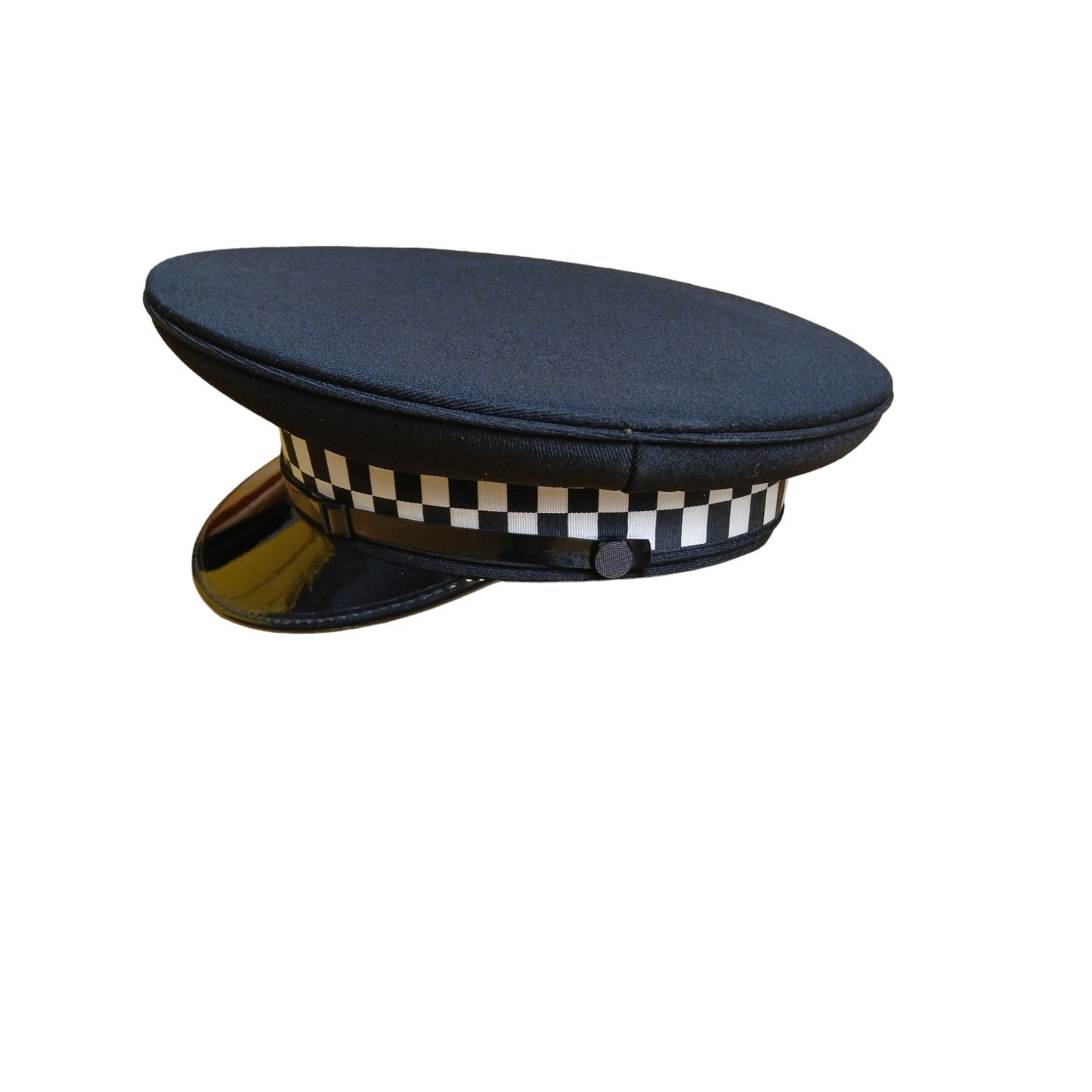 Ex Police Black Peaked Cap Checked Band Collector Film TV Fancy Dress