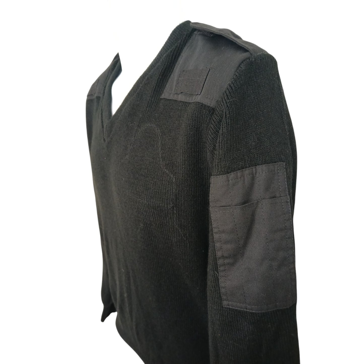 Woolly Pully Jumper Ribbed Black V Neck 100% Acrylic Security Warm Hiking Small