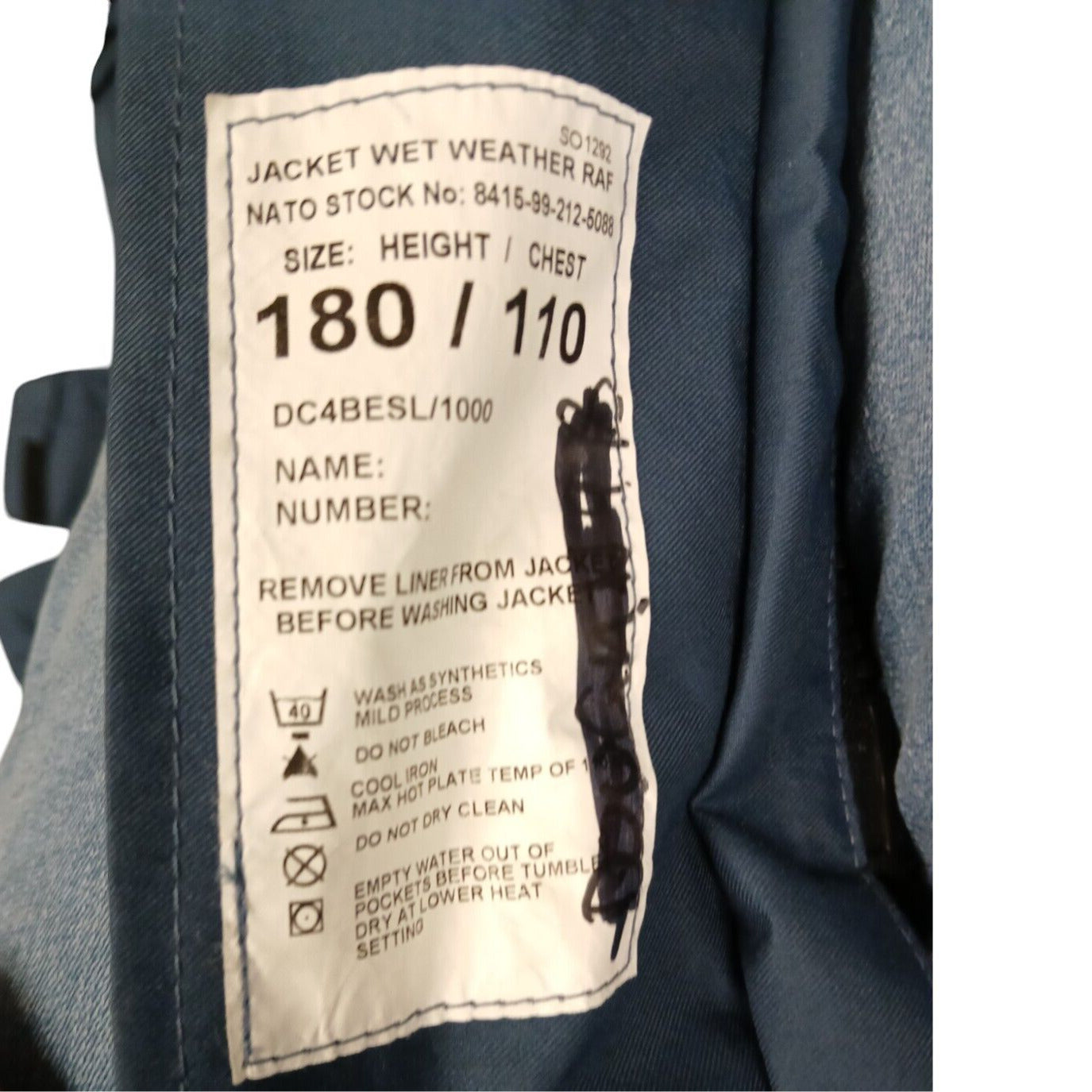 British RAF Goretex Jacket Lined 180/110 Liner Wet Weather MVP Coat Navy Blue