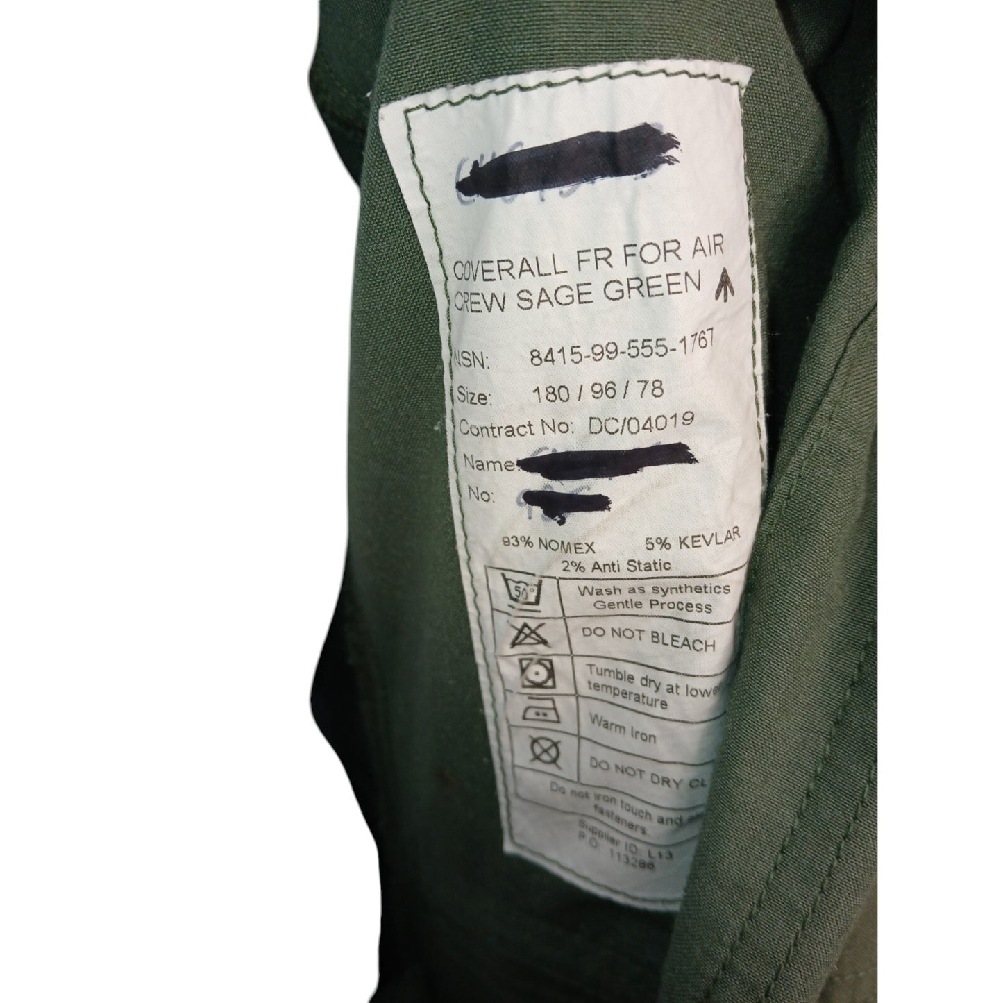 Air Crew Coverall FR Sage Green 180/96/78 Flight Suit Aircrew Boiler Suit Used