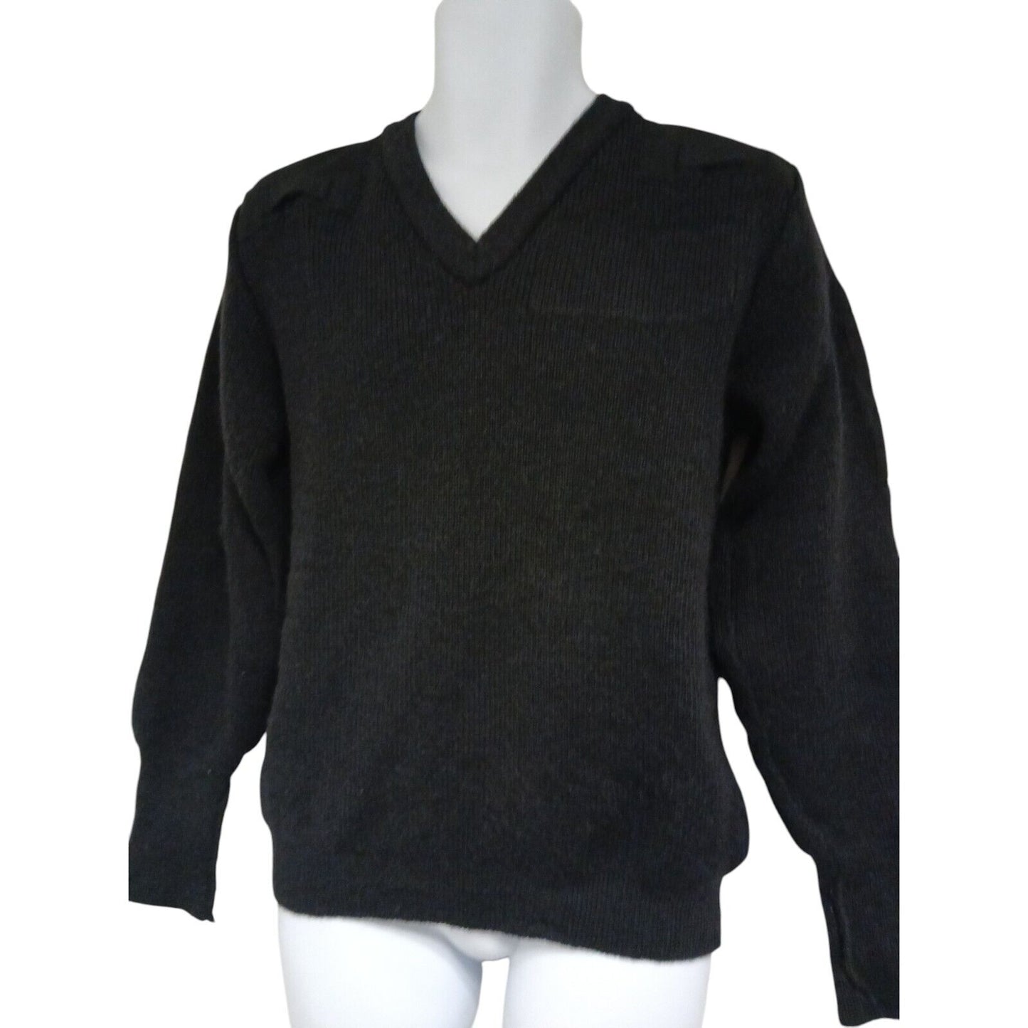 Woolly Pully Jumper V Neck 80% Wool Security Black Fishing Farmer Ex Police