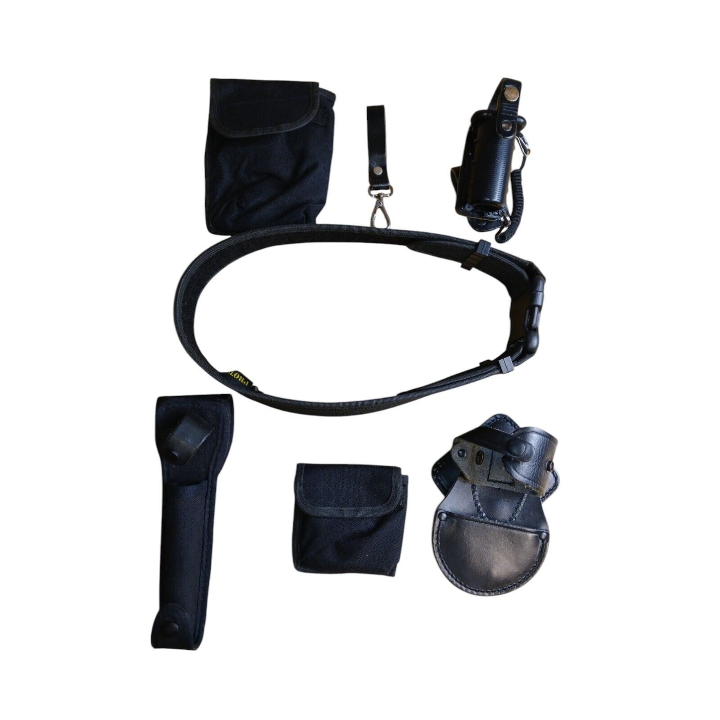 Protec Police Duty Belt With 6 Pouches Attachments Black Security Webbing (F)