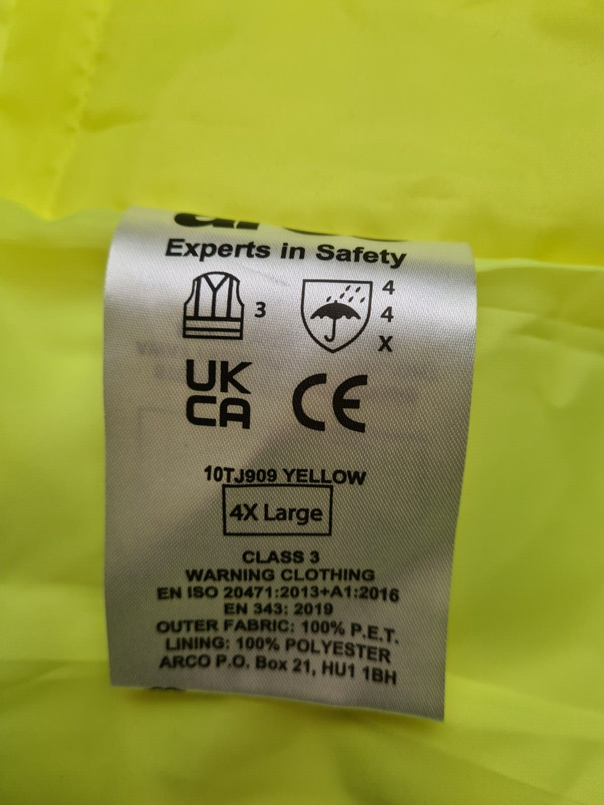 Arco Goretex Jacket Hi Vis Hi Viz Foul Weather Waterproof Highways Security Coat