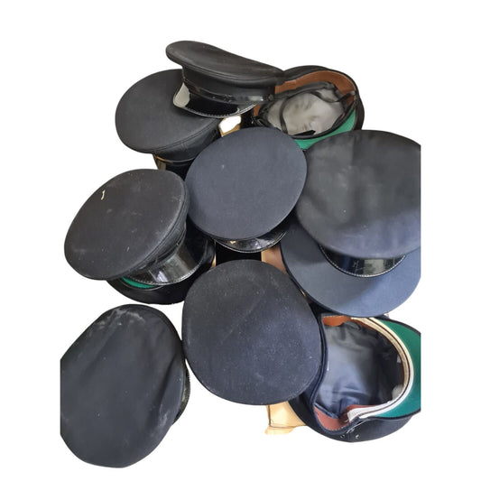 Peaked Police Caps Hats Large Box 25 Various Sizes Film TV Restorer Interest