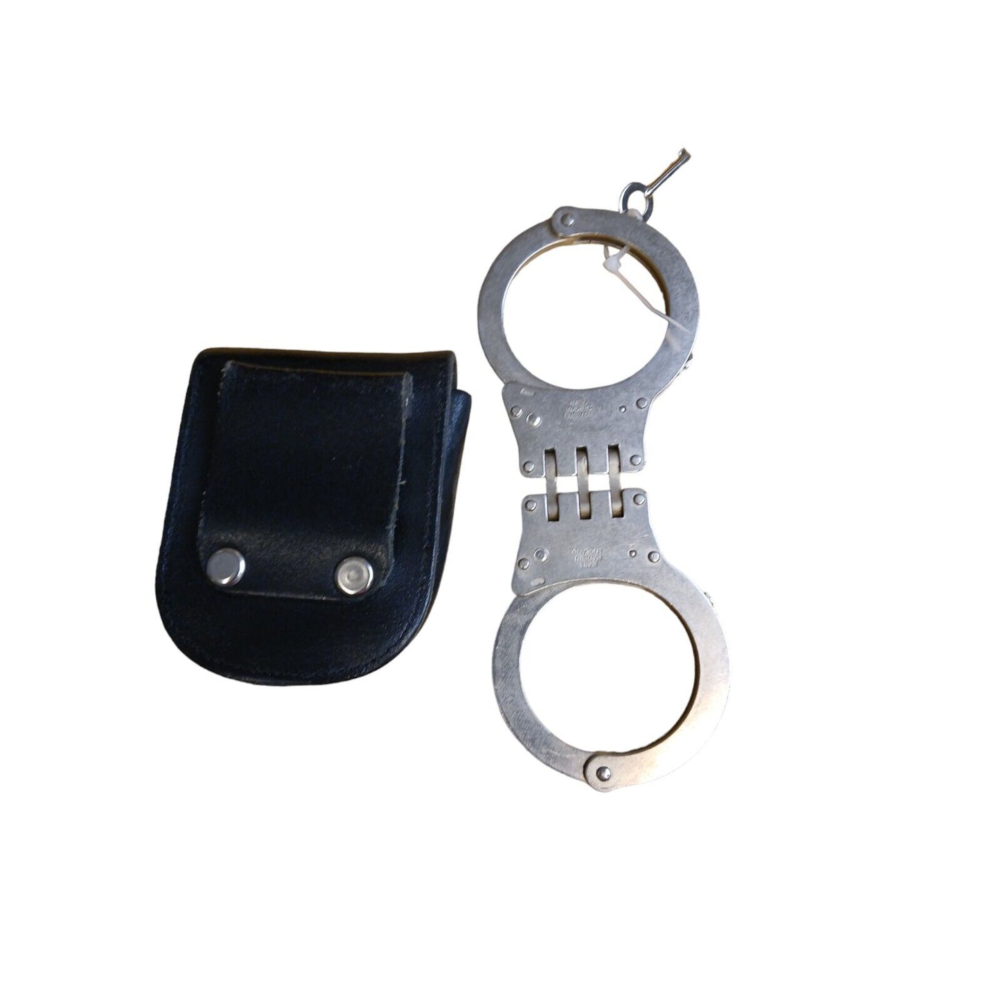 Hiatts Folding Handcuffs Cuffs With Leather Carry Pouch Genuine Police Security