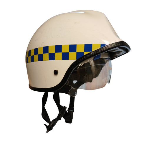 Pacific Ambulance Police Helmet White W/Kevlar Visor Blue Yellow Check 54-62cm
