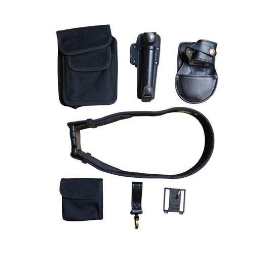 Protec Police Duty Belt With 6 Pouches Attachments Black Security Webbing (I)