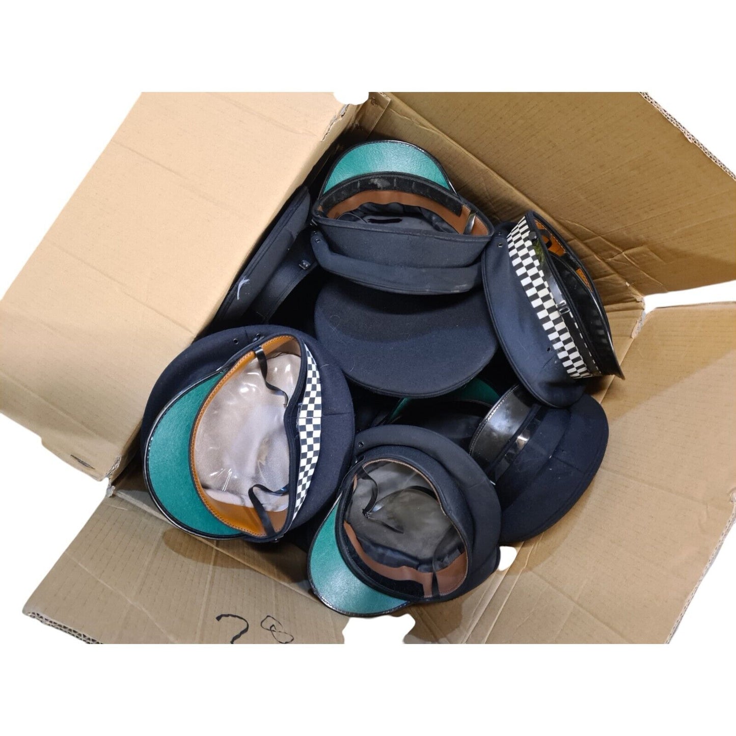 Peaked Police Caps Hats Large Box 25 Various Sizes Film TV Restorer Interest
