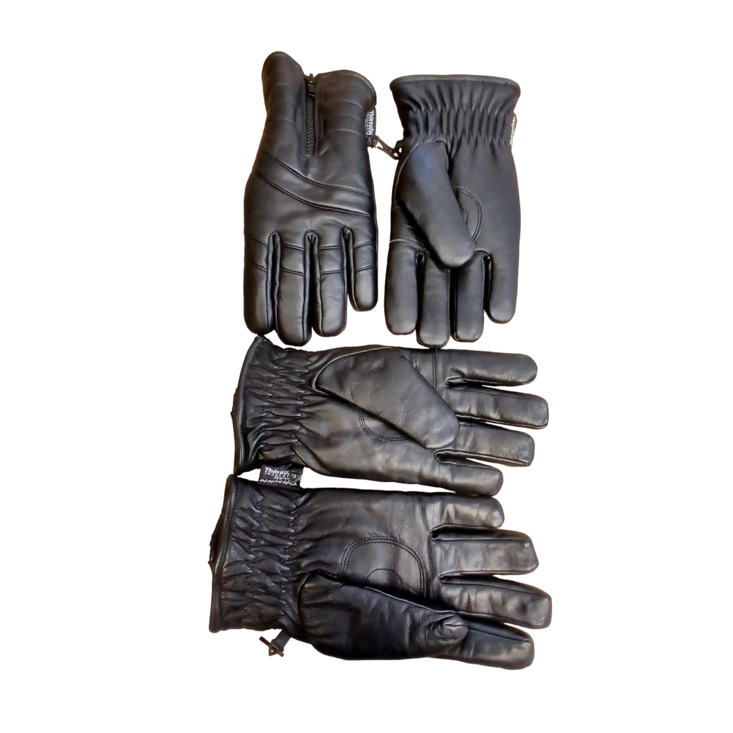 Black Hipora Leather Motorcycle Gloves Thinsulate 70G Ex Police Zip Wrist