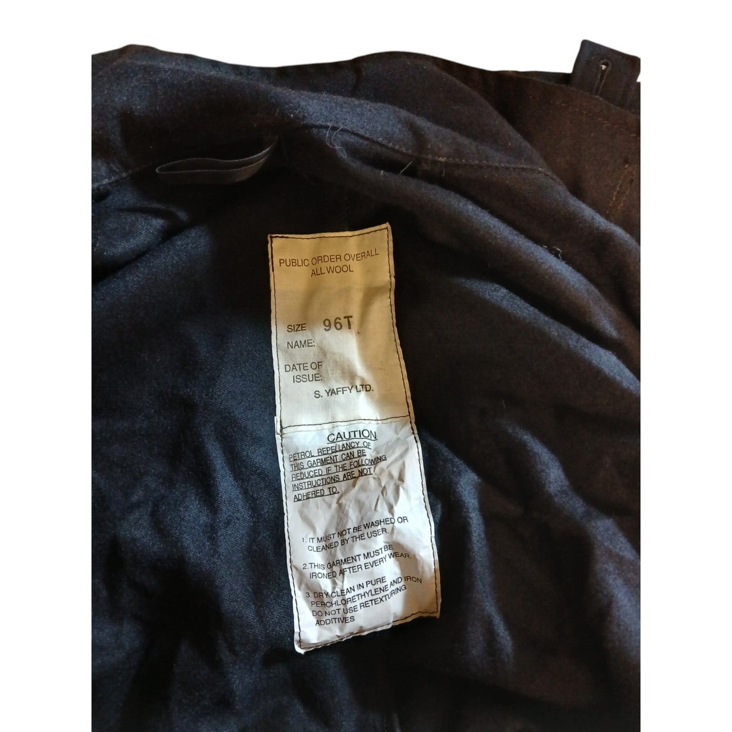 Yaffy Public Order Overall Riot Suit Coverall All Wool Petrol Repellent Police