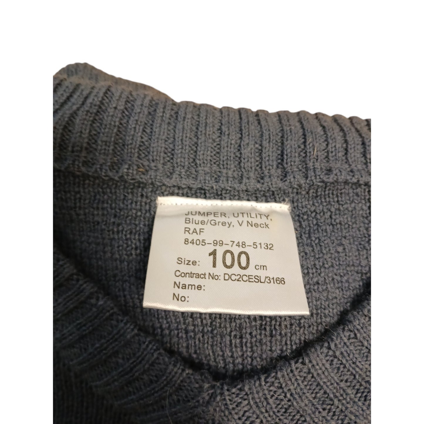 RAF Utility Jumper V Neck Blue Grey 80% Wool 20% Nylon Pullover Military