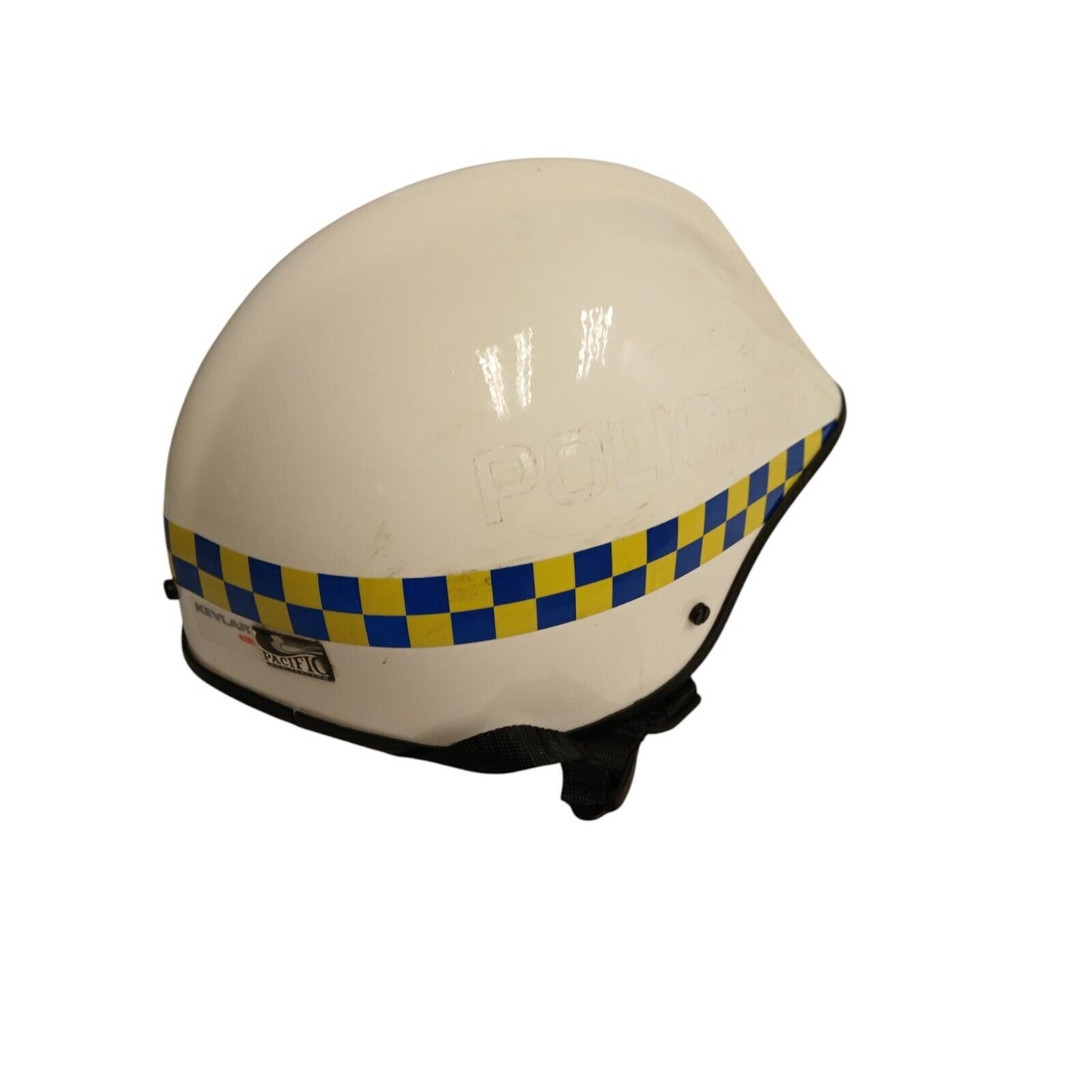 Pacific Ambulance Police Helmet White W/Kevlar Visor Blue Yellow Check 54-62cm