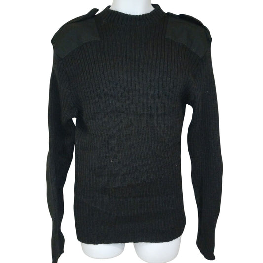 Royal Navy Utility Jumper Ribbed Pure Wool Round Neck Black Pullover Military