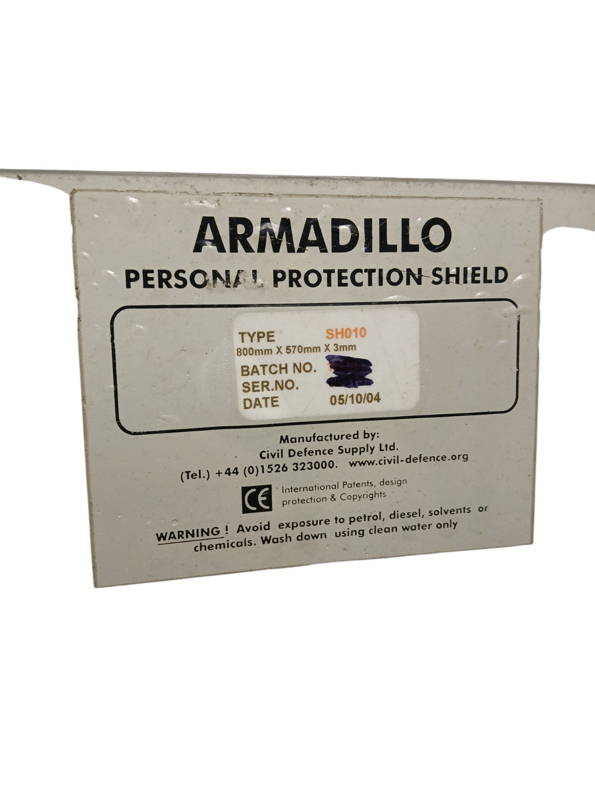 Riot Shield Interlocking Armadillo Rectangular Small 80cm x 57cm Ex Police