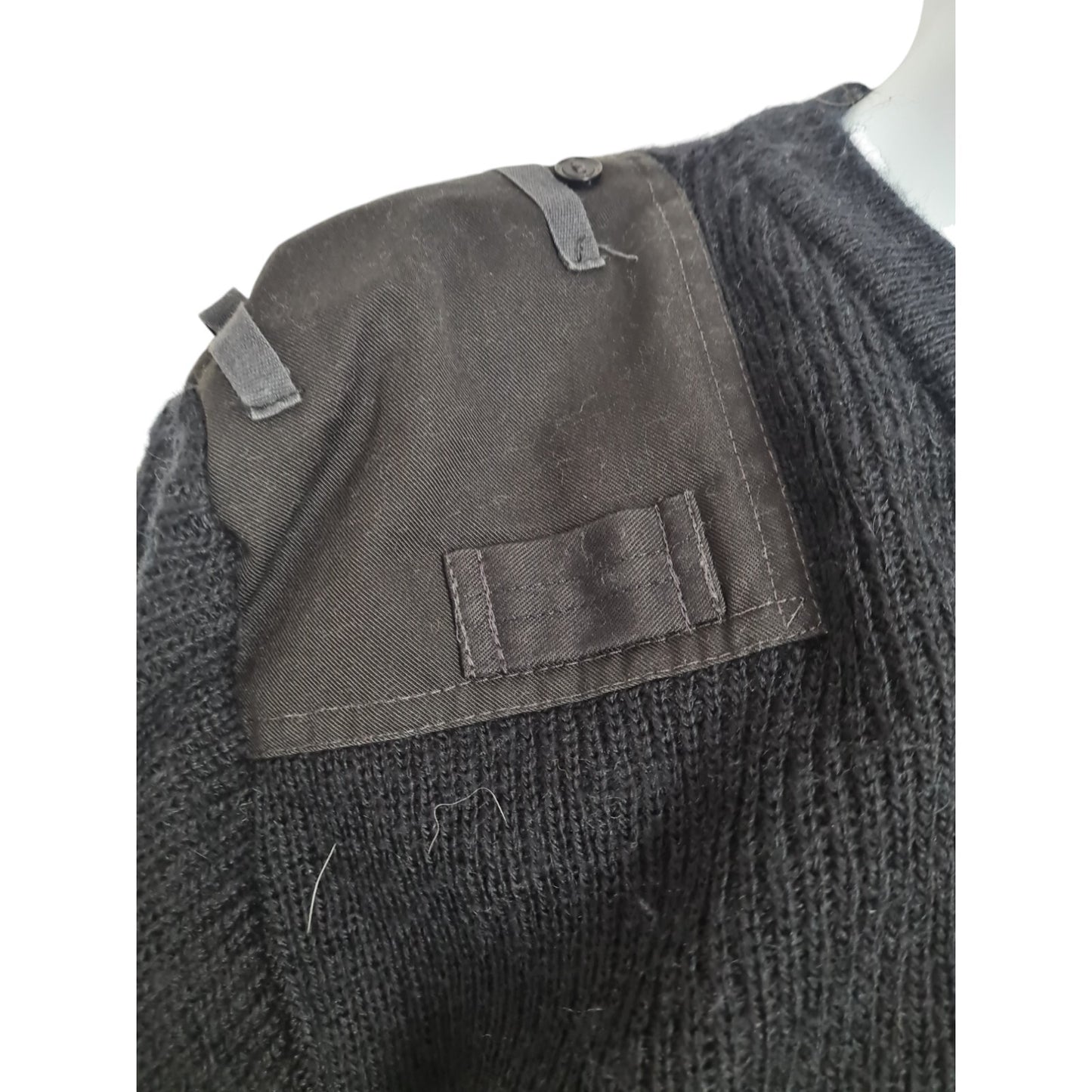 Woolly Pully Jumper Ribbed Black V Neck 80% Wool Ex Police Security Hiking Warm