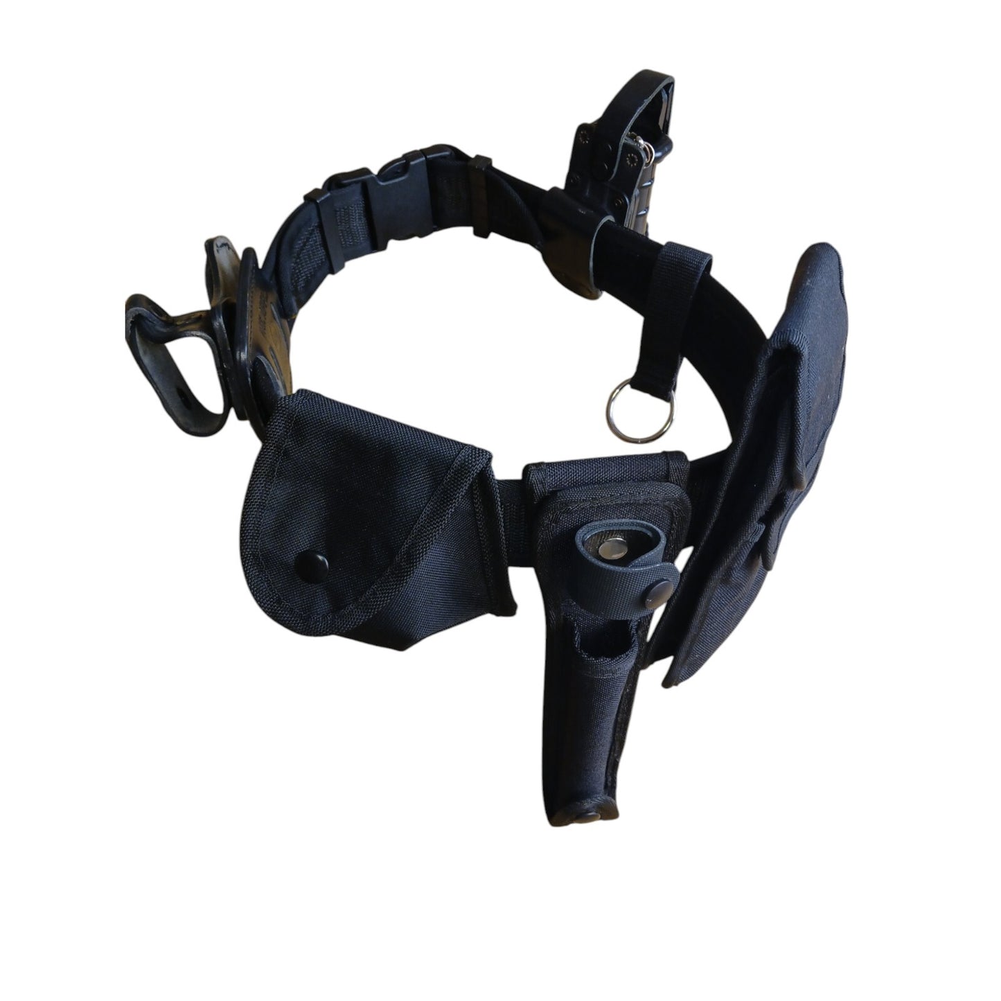 Nylon Police Duty Belt With 6 Pouches Attachments Black Security Webbing (B)