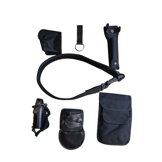 Nylon Police Duty Belt With 6 Pouches Attachments Black Security Webbing (B)