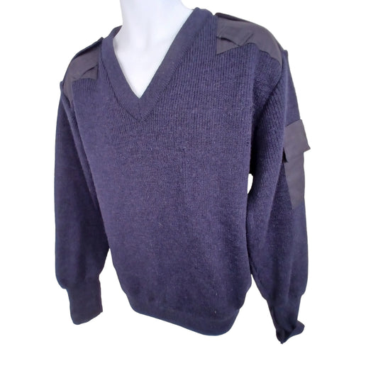 Woolly Pully Jumper Navy Blue V Neck 80% Wool Security Farmer Fishing Ex Police