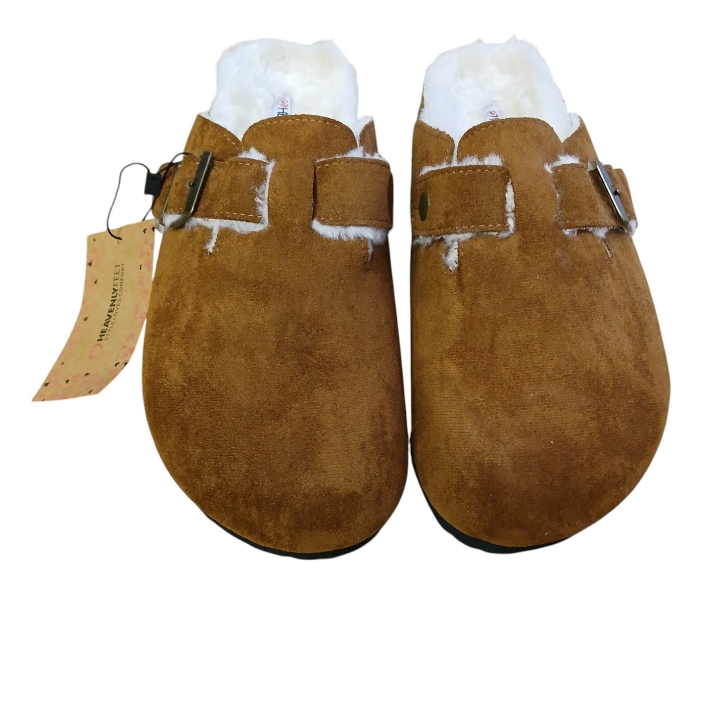 Slider Clogs Brown Fur Faux Lined Slip On Size 7 Heavenly Feet Vegan Friendly