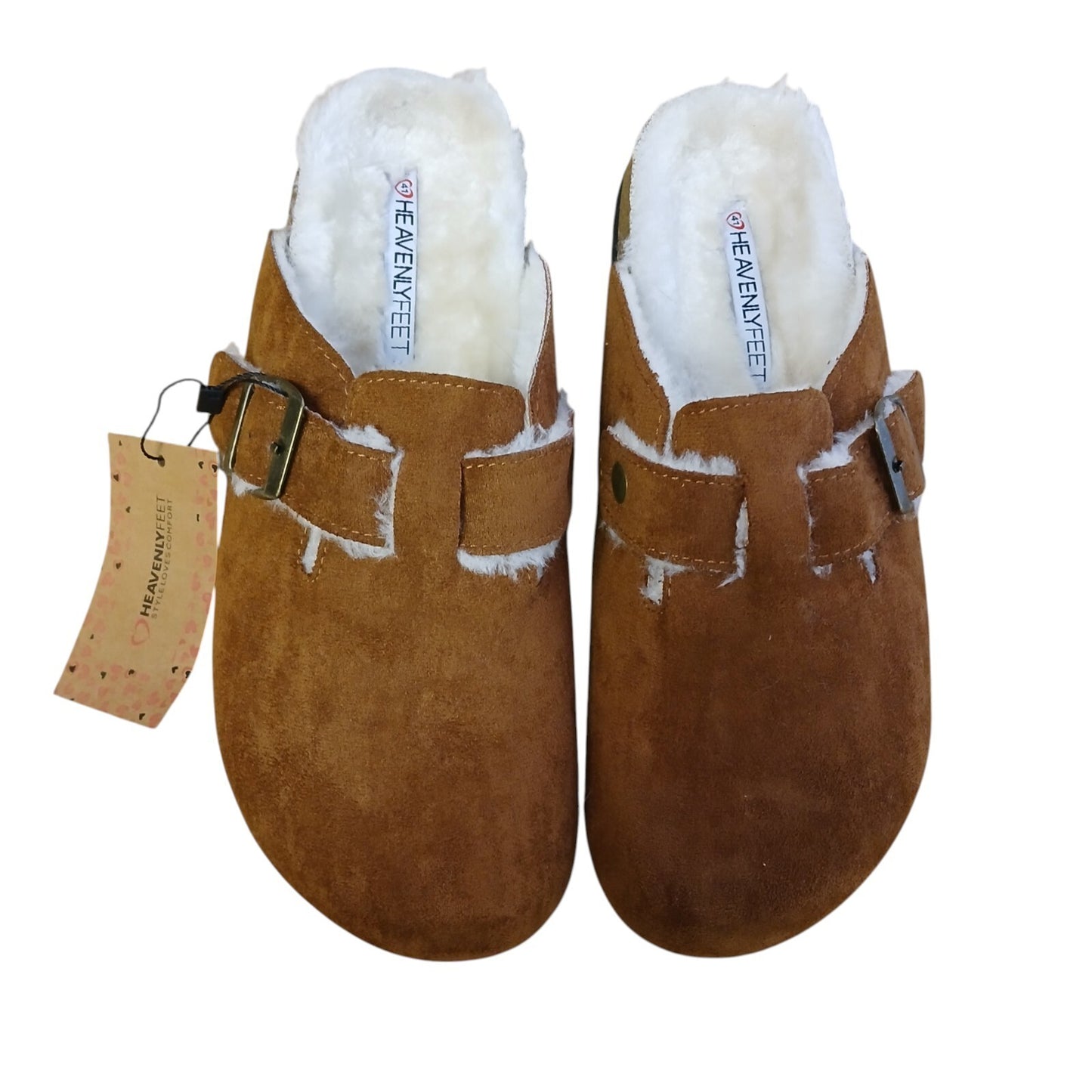 Slider Clogs Brown Fur Faux Lined Slip On Size 7 Heavenly Feet Vegan Friendly