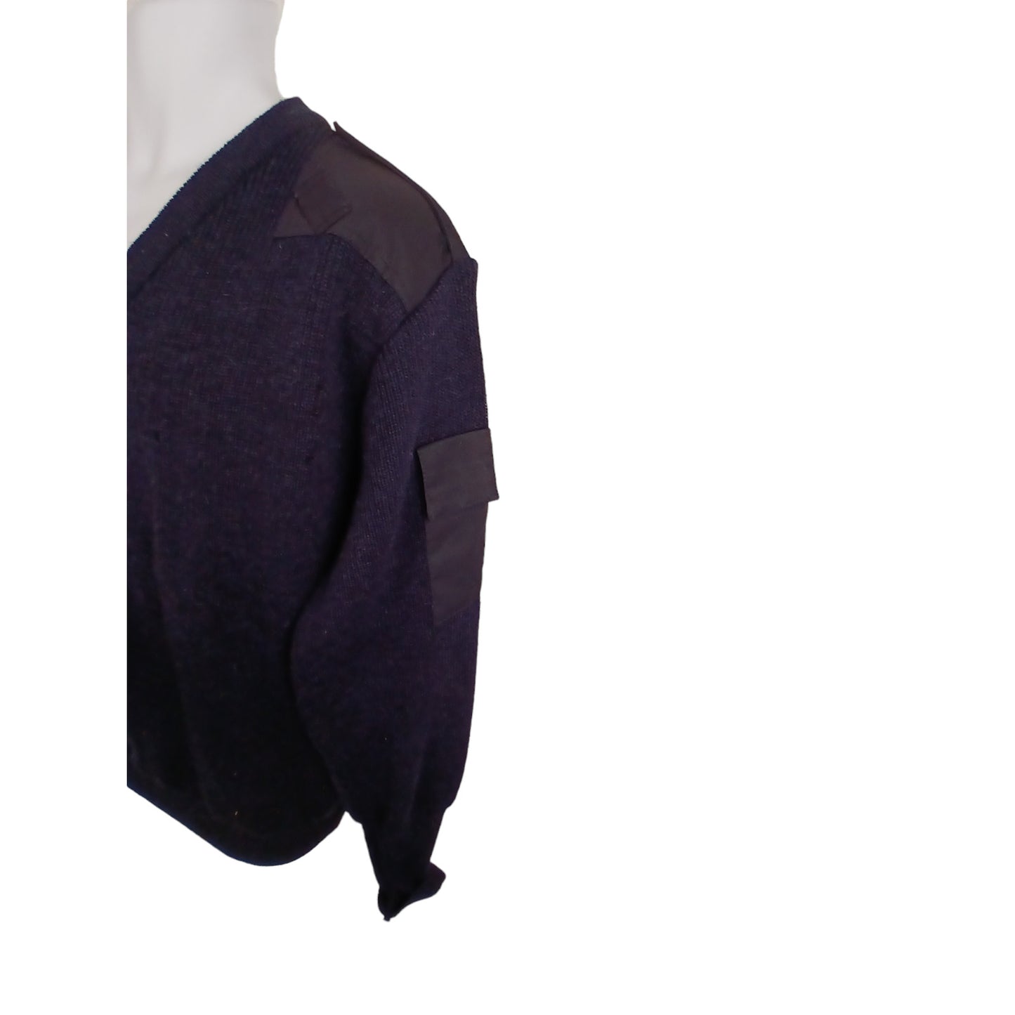 Woolly Pully Jumper Navy Blue V Neck 80% Wool Security Farmer Fishing Ex Police