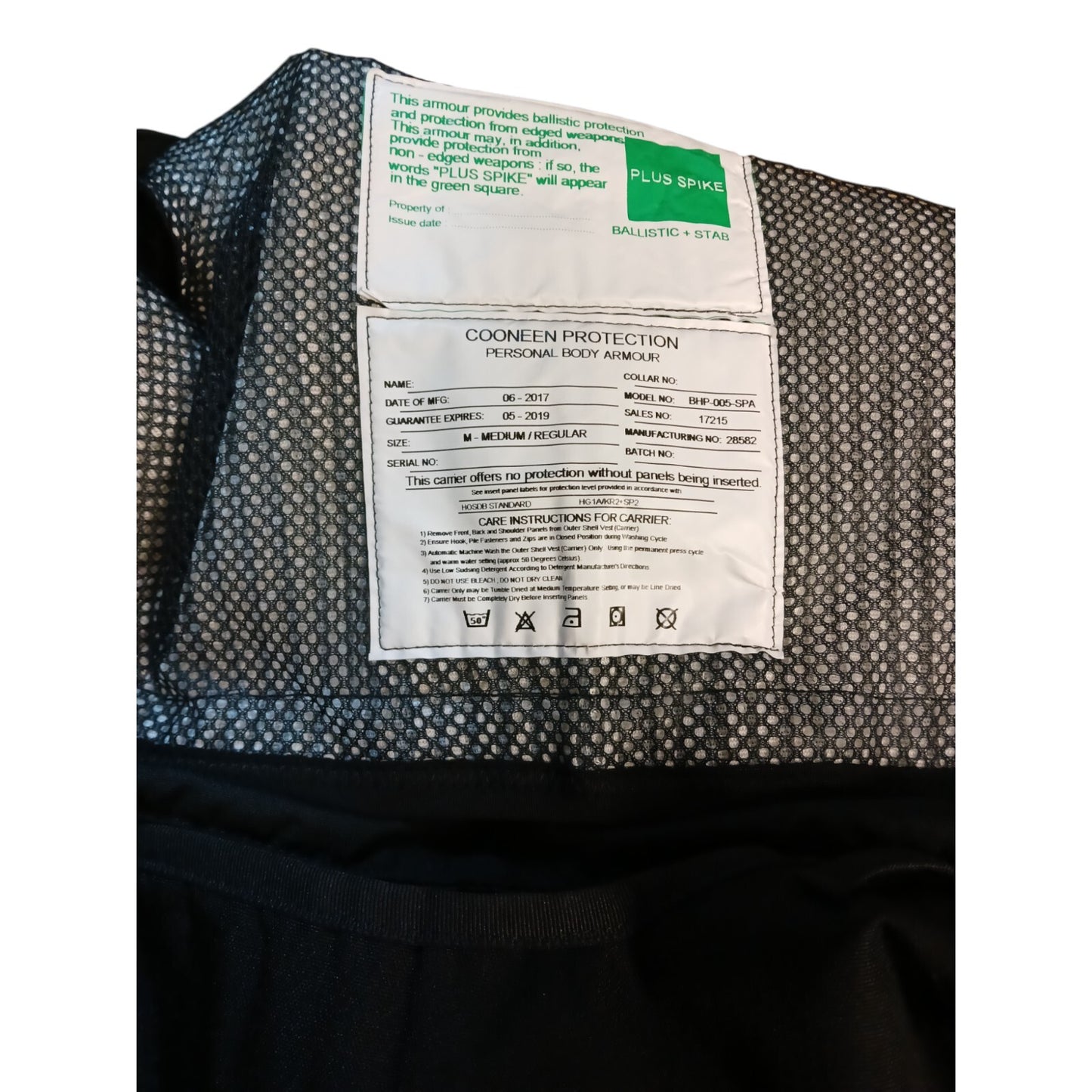 Cooneen Stab Vest Ballistic Body Armour Cover Black Klickfast Police Security M