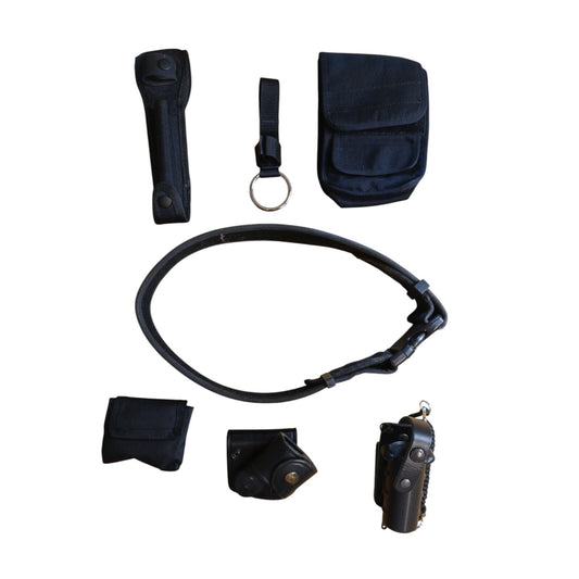 Police Duty Belt With 6 Pouches Attachments Black Nylon Security Webbing (C)