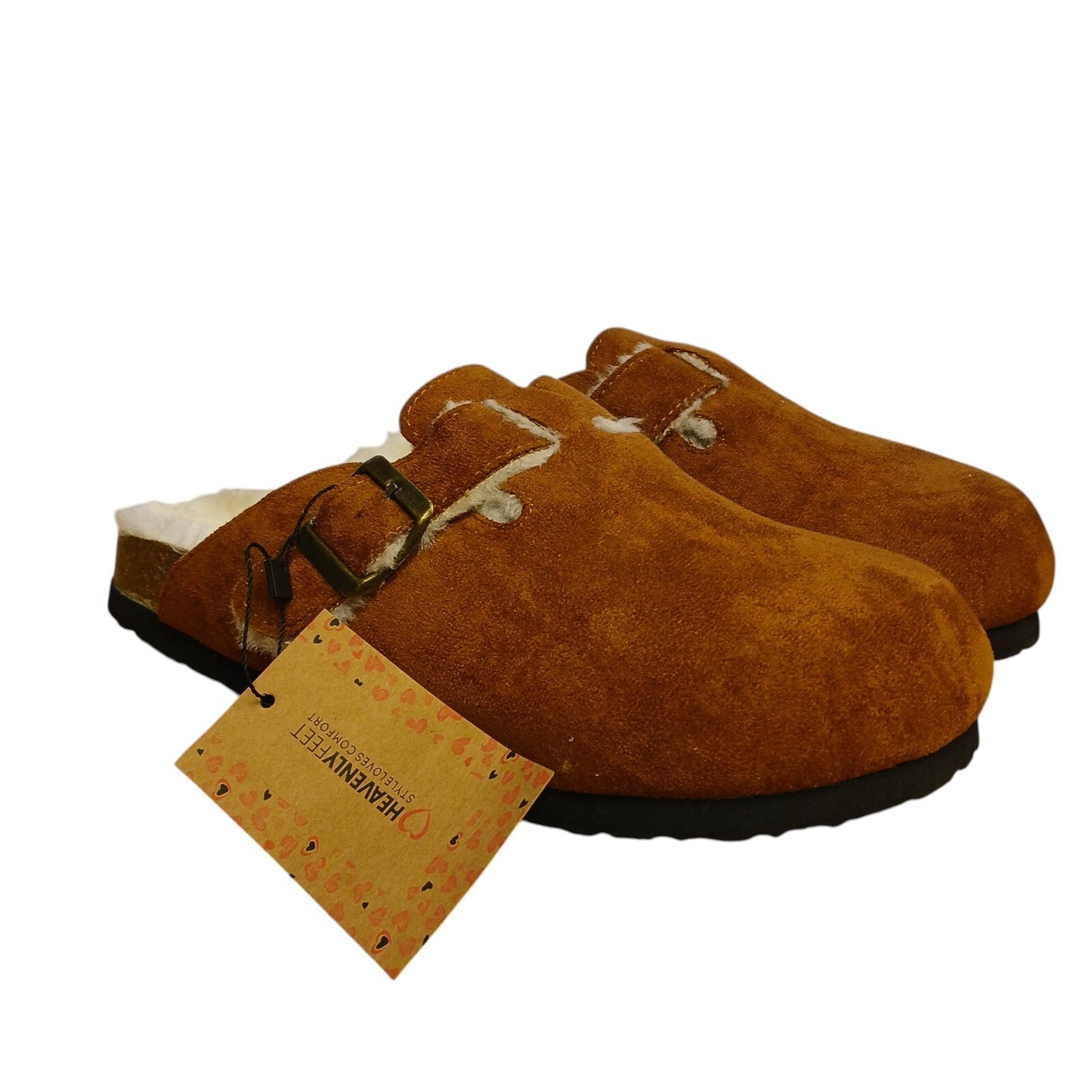 Slider Clogs Brown Fur Faux Lined Slip On Size 7 Heavenly Feet Vegan Friendly