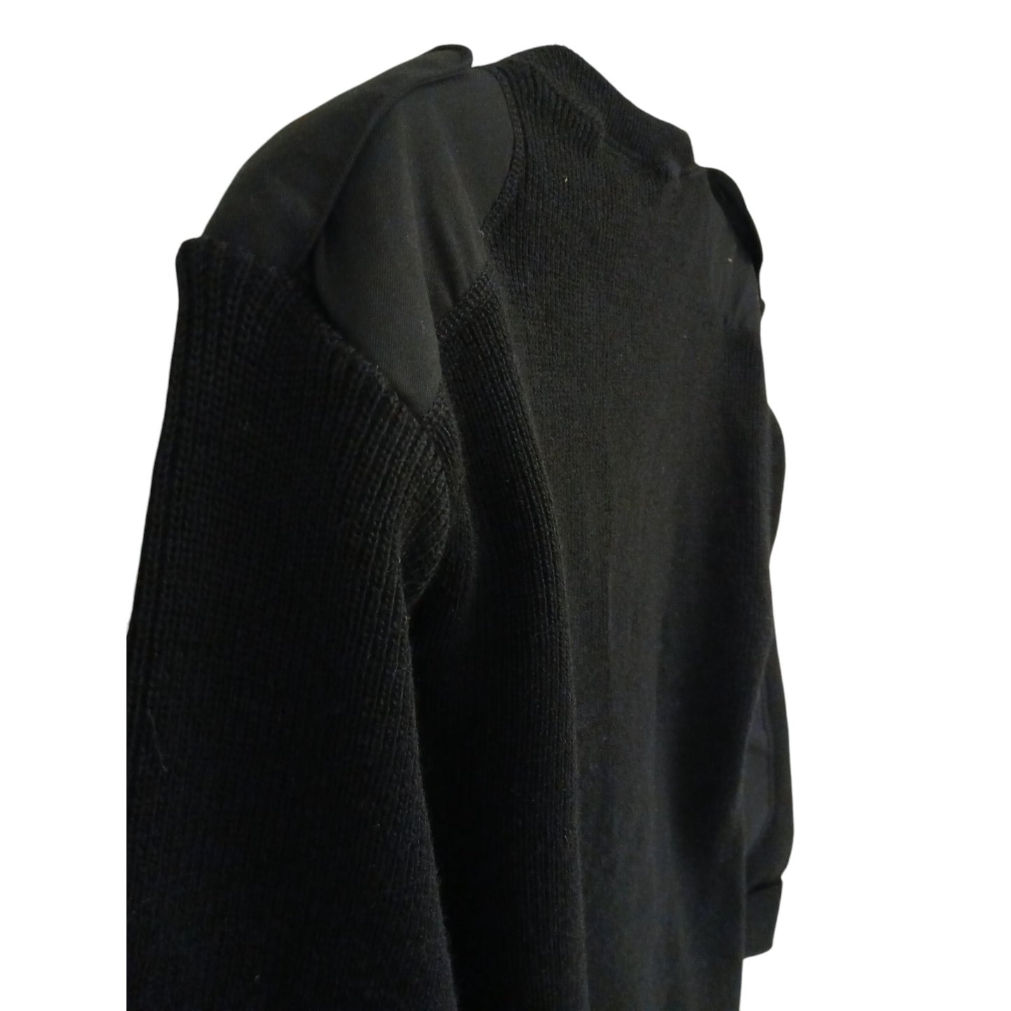 Woolly Pully Jumper Ribbed Black V Neck 100% Wool Ex Police Security Hiking Warm
